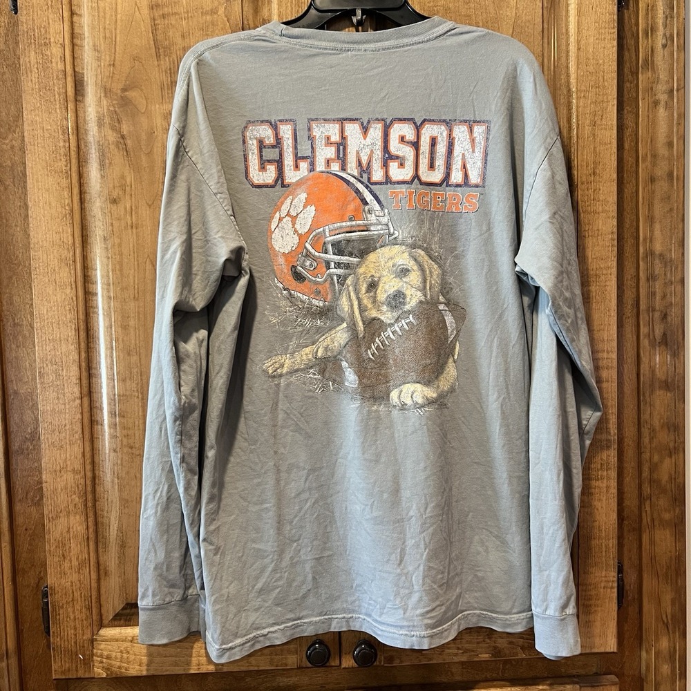NCAA Clemson Tigers Long Sleeve Shirt Comfort Colors Gray‎ Large Dog Football